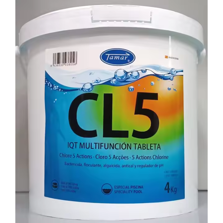 Tamar Cloro 5 Acciones para Piscinas 4kg - Antialgas, Floculante, Anti-cal, Regulador PH - 1