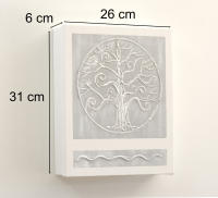 Armario para Llaves, Pintado a Mano, Decorativo, Arbol de la Vida,  Medidas 26x31x6 cm, 100% Original, En Gris y Blanco, con 12 Ganchos, Incluye Tacos y Tornillos para la Pared - details 0
