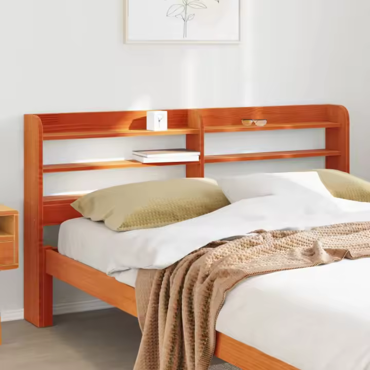 Cabecero de cama con estantes madera maciza pino marrón 150 cm - 1