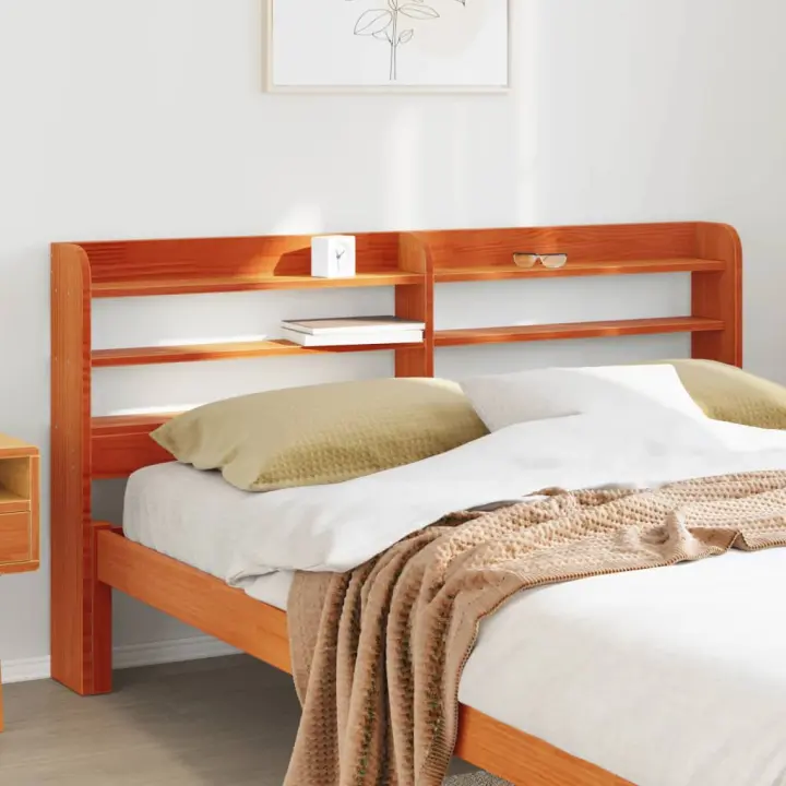 Cabecero de cama con estantes madera maciza pino marrón 150 cm - 1