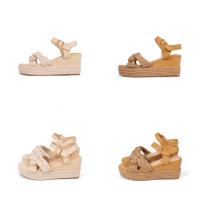 HLUNA - Sandalias de Cuña Beige y Camel Marrón con Plataforma de Esparto Detalle de trenzado de Esparto - Destalonadas con pulsera al tobillo - HT283 - details 1