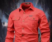 Camisa De Trabajo Para Hombre Casual Larga Con Bolsillos Algodón Puro Primavera Otoño Estilo Casual Cuello En V Tacón Regular - details 1