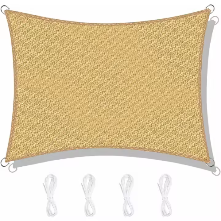 Vela de Sombra Rectangular, Vela de Sombra Rectangular HDPE 3x4M Rayos UV Resistente Transpirable Vela de Sombra Rayos UV para Jardín Patio Camping - Color Arena - 1