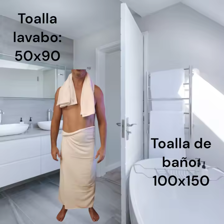 1 Juego de 2 toallas blancas( 1 toalla de baño de 100x 150cm + 1 toalla blanca de lavabo de 50x90cm) de felpa media fina, tela de algodón super suave de secado rápido - 1