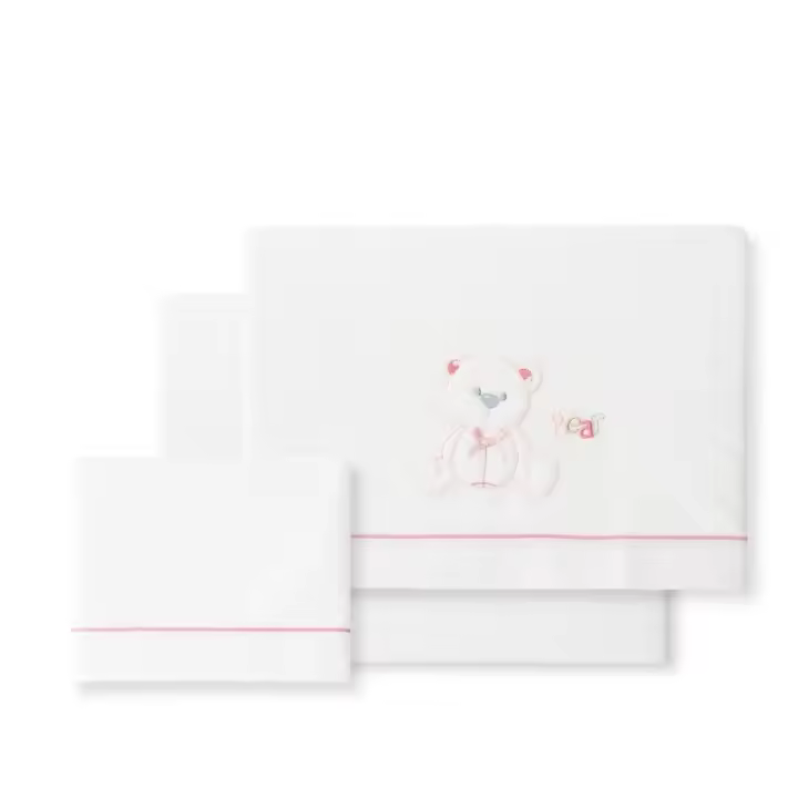 Sábanas Minicuna 100% Algodón  50X80 (bajera+encimera+funda almohada) Modelo Oso lazo Interbaby - 1