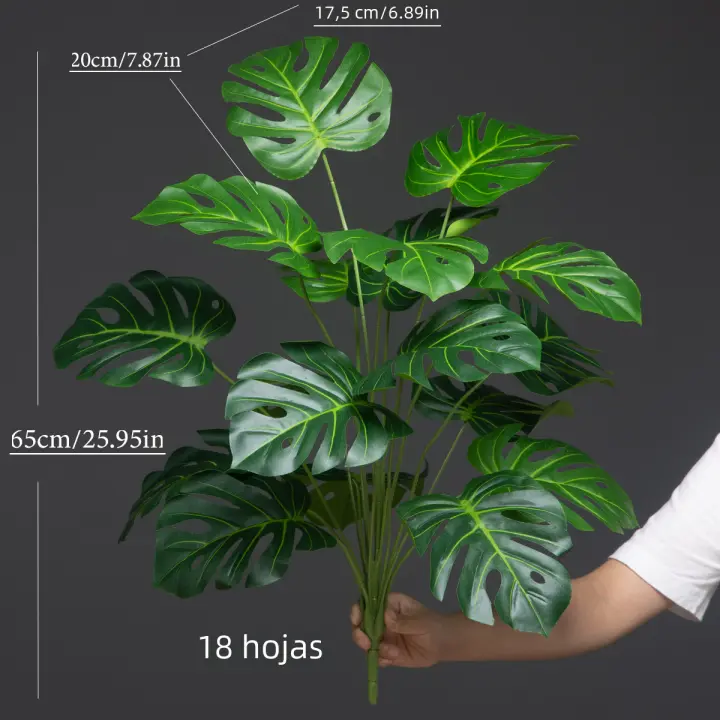 Gran Árbol Artificial De Monsteria 65cm Con 18 Palmas Falsas Para Decoración De Jardín Y Hogar Hojas Verdes De Plástico Para Exposiciones Y Bodas - 1