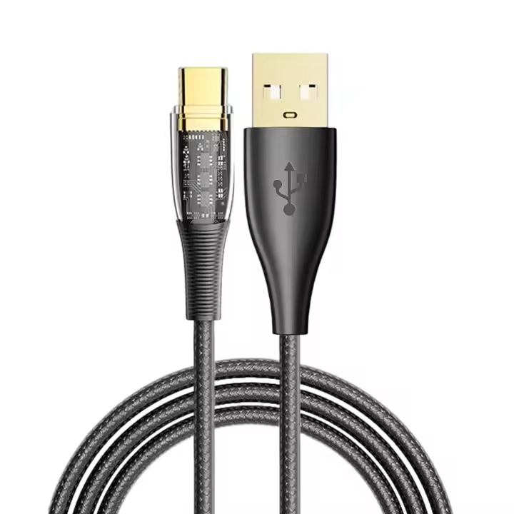 DAM. Cable USB 2.0 AM a USB-C PD20W de 6A. 2 metros, OD 4mm. Con luz LED. 200x0,5x0,5cm - 1