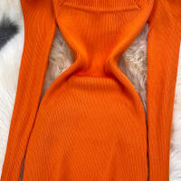 Vestido REALEFT De Mujer Otoño Invierno Con Cuello Cuadrado Manga Larga Y Acolchado De Puff Trasero Lateral Split Midi Casual - details 5