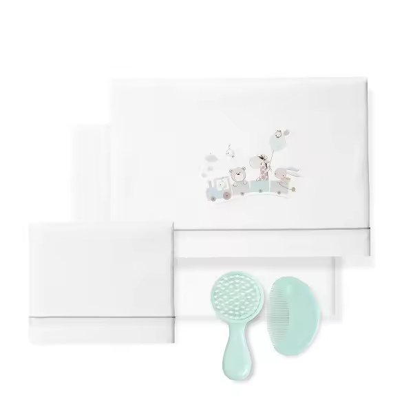Triptico para cuna+Kit peine y cepillo Jirafa tren-D3198 Don Algodon Color Blanco/Verde - 1