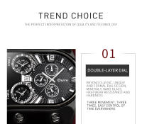 Reloj De Pulsera Para Hombre Oulm Tamaño Grande Con Correa De Cuero Deporte Al Aire Libre Múltiples Zonas Reloj Casual - details 2