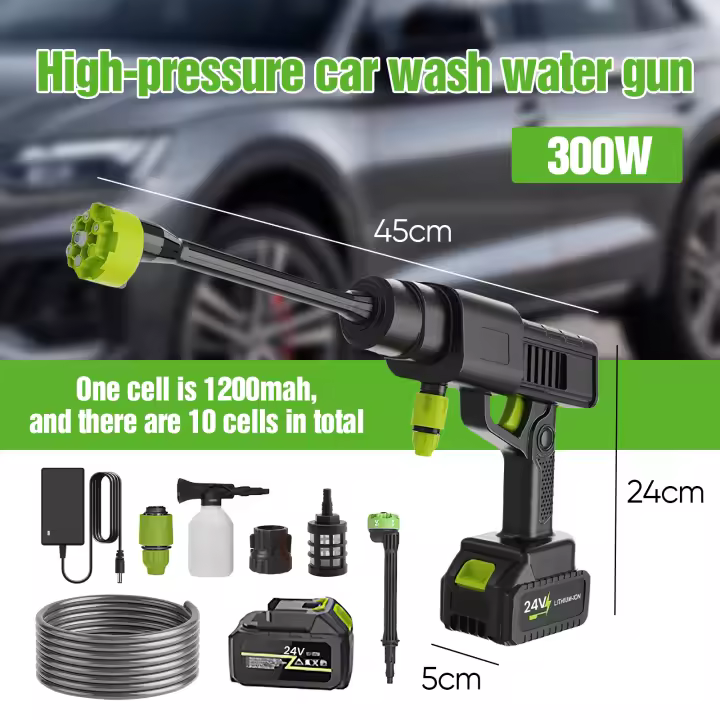 30bar lavadora de alta presión 6 en 1, pistola de agua para coche, 12000mAh, limpieza de jardín doméstico, lavadora, 10 velocidades Pistola de agua de alta presión para lavado de coches portátil con pantalla digital inteligente,para batería Makita de 18V - 1