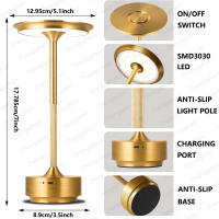 Lámpara De Mesa LED Con Sensor De Toque Luz Nocturna Recargable Inalámbrica Para Lectura Decoración De Habitación Restaurante Hotel Bar - details 4