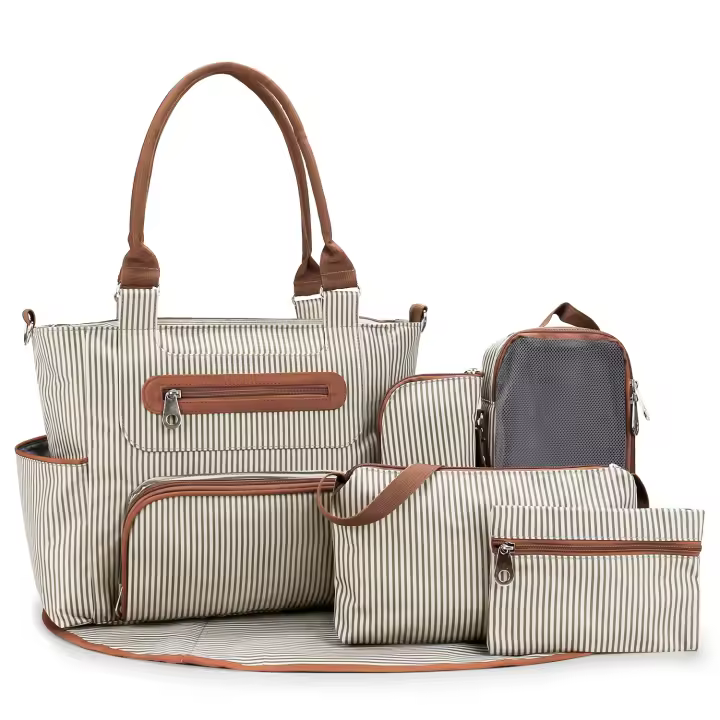 Set De 7 Bolsos Para Mudar El Bebé Multifuncional Tote Bag Mummy Bolsa De Viaje Con Alforja Para Bebé Material De Tela Cierre De Cremallera - 1