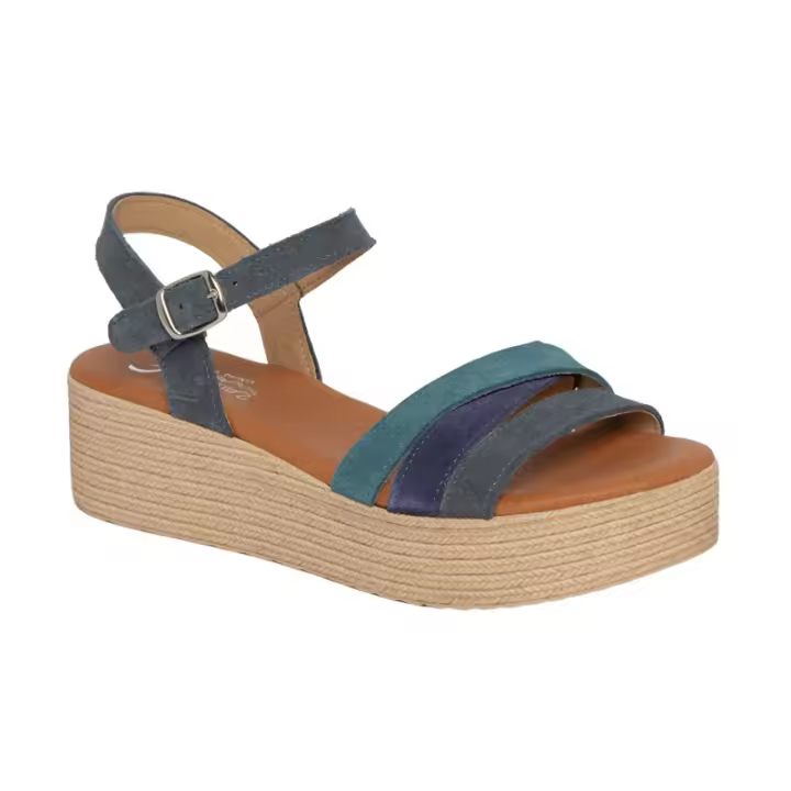 Sandalia Mujer Cuña y Plataforma Super Cómodas Referencia: V8710 Navy D'VERANAS  Sandalia mujer de cuña con plataforma en piel azul navy, empeine con tiras en piel al tono. D'veranas las super cómodas para los pies. - 1