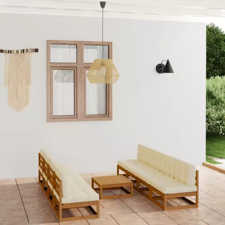 vidaXL Muebles de jardín 9 piezas con cojines de madera de pino maciza - 1