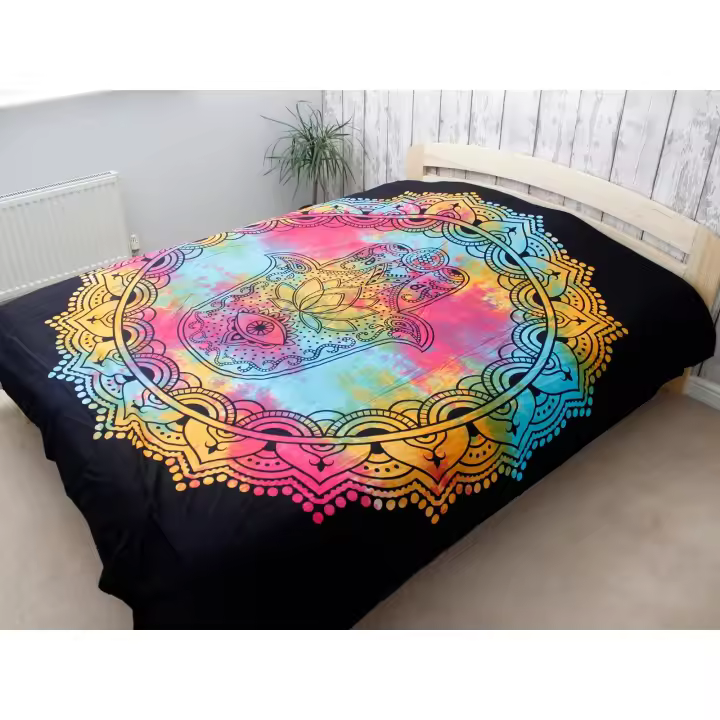 Colcha doble de Algodón - Hamsa Negro - 1