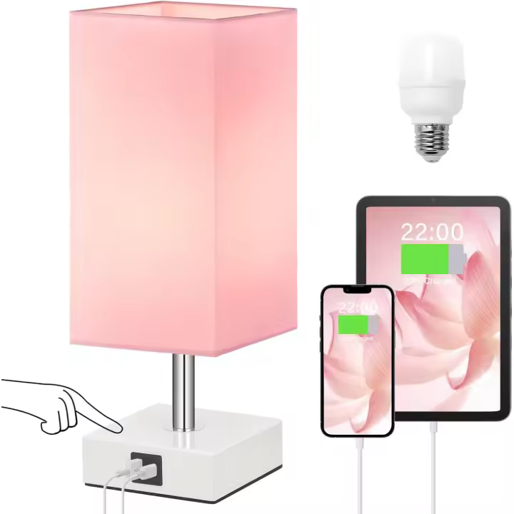 Lámpara de mesa con control tacthil Con 2 Puertos de carga USB, lámparas de 3 Vías al lado del escritorio, Pink Pantalla - 1
