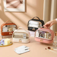 Bolsa De Maquillaje De Cuero Genuino Multi-capas Para Seco Y Humedo Impermeable Bolsa De Viaje Para Cosméticos Y Toallitas Portátil Y Estiloso - details 0