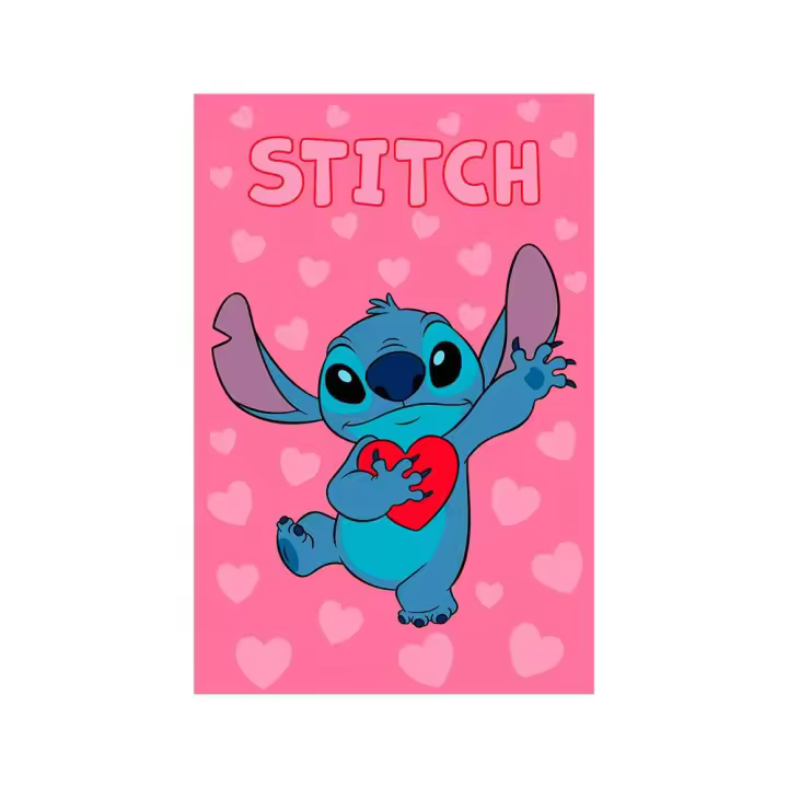 Manta de Terciopelo Raschel Stitch Rosa  - Extra Suave, Medida 160x220 cm, Licencia Oficial Disney, Mommata - 1