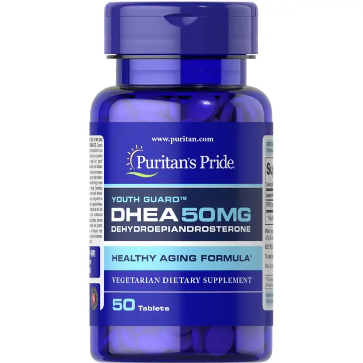 Puritan's Pride *DHEA 50 mg* 50 tabletas -50mg -10% COMPRANDO 2 unidades- Los niveles de DHEA pueden disminuir con la edad como parte del proceso natural de envejecimiento. La DHEA es una hormona que producen las glándulas suprarrenales en nuestro cuerpo - 1