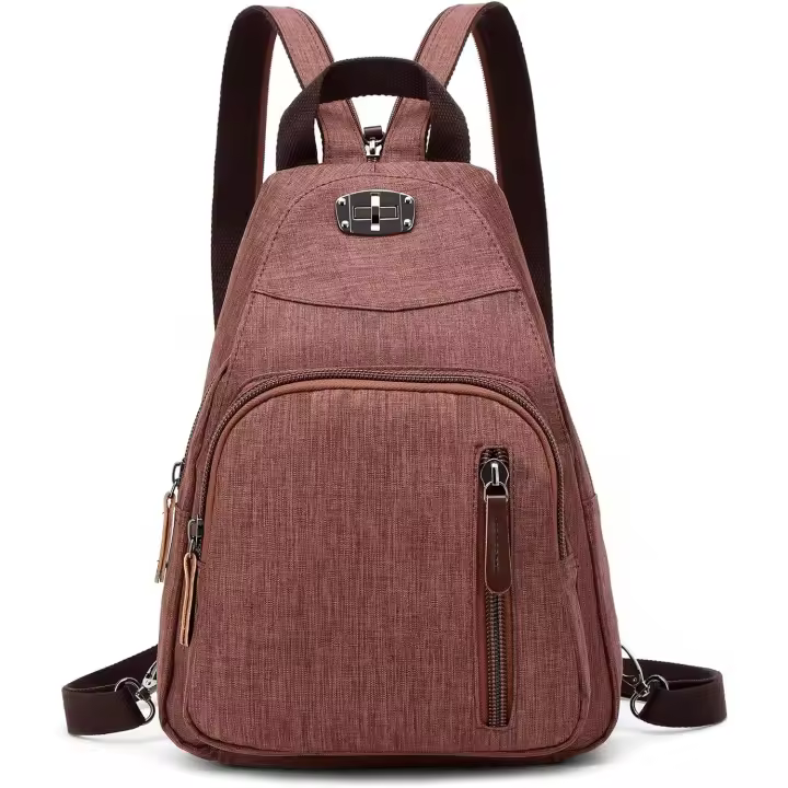 Mochila pequeña retro, bolso de pecho informal, bolso de hombro tipo mensajero, bolsos de viaje, bolso de poliéster impermeable con correas de hombro intercambiables. Marrón - 1