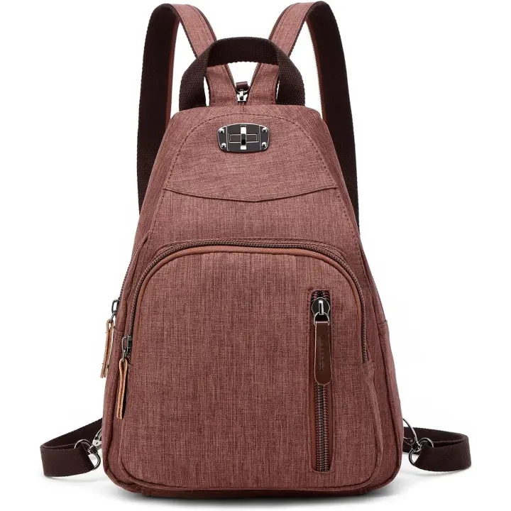 Mochila pequeña retro, bolso de pecho informal, bolso de hombro tipo mensajero, bolsos de viaje, bolso de poliéster impermeable con correas de hombro intercambiables. Marrón - 1