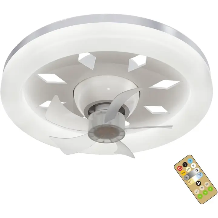 Ventilador de techo con iluminación, 40 W LED, lámpara de techo con ventilador, rotación de 360°, ventilador de techo silencioso con mando a distancia, casquillo E27, temporizador - 1