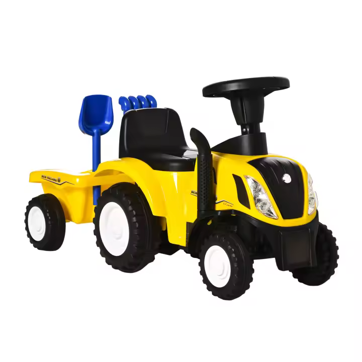 HOMCOM Tractor para Niños de 12-36 Meses con Remolque Extraíble Coche Correpasillos con Bocina Faros Pala Asiento de Suelo 25 cm y Rastrillo Carga 25 kg 91x29x44 cm - 1