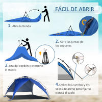 Outsunny Tienda de Playa Plegable Carpa de Playa con Bolsa de Transporte Apertura Automática Protección UV e Impermeable para Parque Camping 247x247x145 cm Azul - details 3