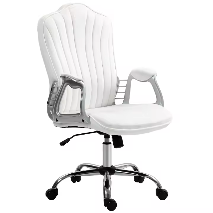 HOMCOM Silla de Oficina Silla de Escritorio Giratoria con Altura Ajustable Reposabrazos Respaldo Curvado Función de Basculante - 1