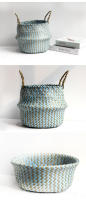 Bolsa De Almacenamiento Bohemia De Paja Con Estampado Rayado Y Florales Hecha a Mano Plegable Para Ropa Jardín Maceta - details 3