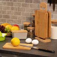 XOCOTŌ® Juego de tablas de cortar de bambú de 5 piezas - Tablas de desayuno con soporte para tablas - Platos pequeños para servir sostenibles - Tablas para pan con soporte (5 partes - bambú) - details 0