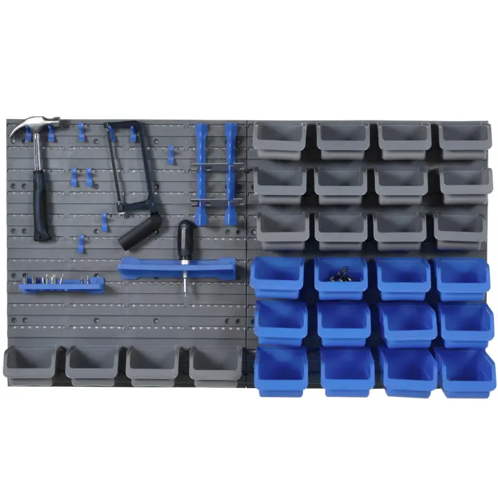 DURHAND Organizador de Herramientas de Pared de 44 Piezas 95x54 cm Estantería de Pared para Herramientas con 28 Cajas Apilables y Diferentes Ganchos - 1