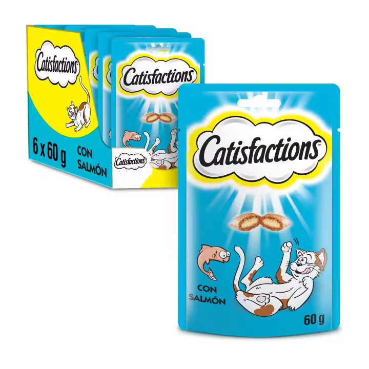 Catisfactions Premios para Gatos, Sabor Salmón (Pack de 6 x 60g) - 1