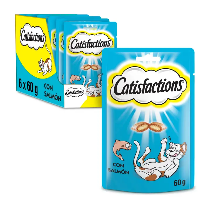 Catisfactions Premios para Gatos, Sabor Salmón (Pack de 6 x 60g) - 1
