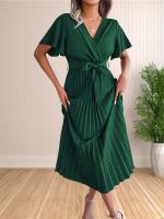Vestido Maxi De Verano Para Mujer Con Volantes Y Cintura Ajustable Vestido De Fiesta V-Neck Traje De Baño A-Line Midi - details 13