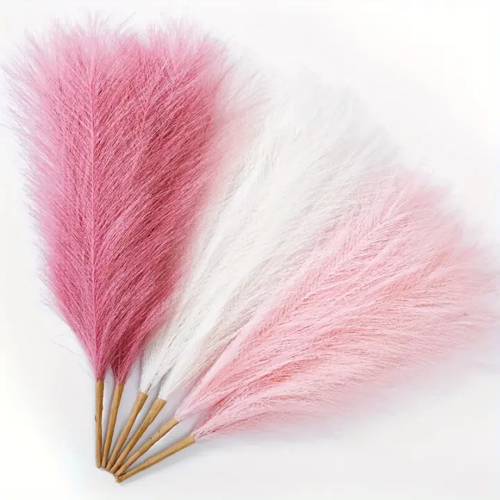 6pcs Pampas Rosa Artificial 17.7 Pulgadas Decoración De Habitación Con Pampas Corta Blush Falso Pampas Para Decoración De Acompañamiento - 1