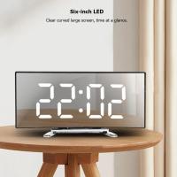 Reloj De Mesa Digital LED Con Espejo Pantalla Grande De 6 Pulgadas Reloj De Alarma Creativo Recargable Por USB Y Pilas Potencia Batería Reloj De Noche Para La Cama - details 2