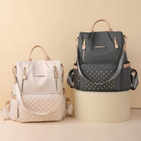 Mochila escolar para estudiantes con forma de diamante de gran capacidad, moderna, sencilla, informal y versátil, mochila para mujer con incrustaciones de remaches. - details 7