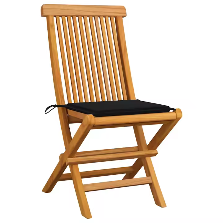 Sillas de Jardín 6 UDS con pantalones negros Madera de Teca - 1