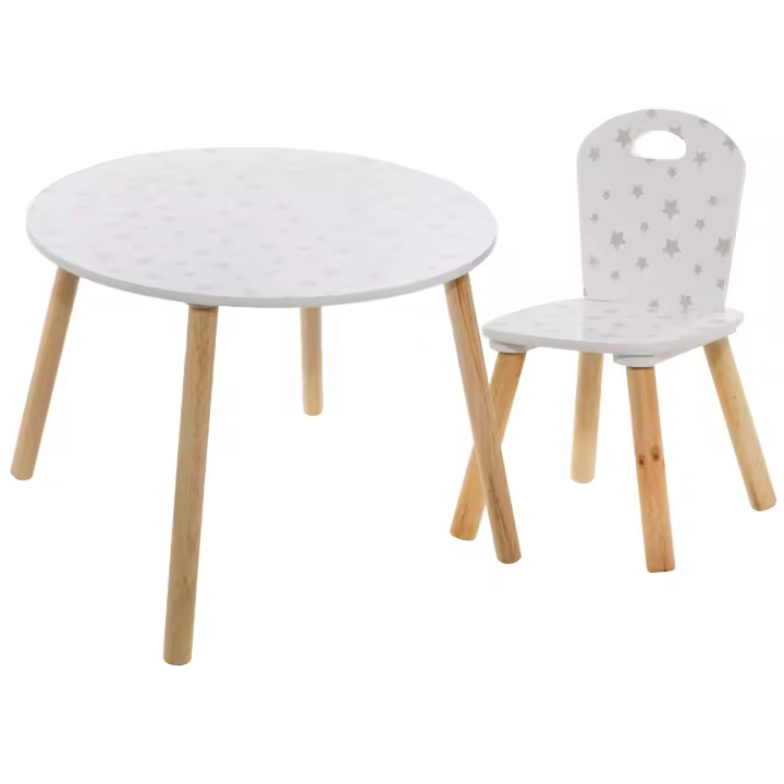 Pack Muebles Infantiles Mesa Infantil + Silla Douceur con Serigrafia de Estrellas Color Blanco - 1