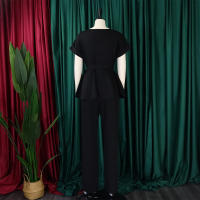 Conjunto De Pantalones Y Blusa Elegante Para Mujer Traje De Oficina Con Cinturón Alto Ajustado Ropa Trasera Larga Estilo Recto - details 22