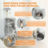 Árbol Rascador para Gatos, Árbol para Gatos , Torre Escalador con Múltiples Plataformas, Cama, 2 Cuevas, Hamaca, Escalera, Postes de Sisal, Bolas para Jugar, Gris Claro - details 1