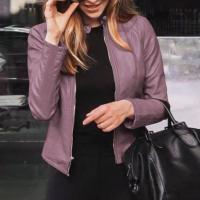 Chaqueta De Cuero Sintético Para Mujer Corte Clásico Moto Biker Zipper Estilo Basic Otoño Primavera Outerwear - details 26