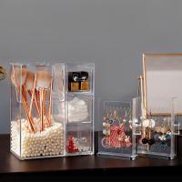 Organizador De Maquillaje Transparente Con Cajones Y Caja De Almacenamiento Con Tapa Y Perlas Para Almacenar Herramientas De Maquillaje Y Joyería - details 6