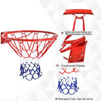 HOMCOM Canasta de Baloncesto de Pared Ø46 cm Aro de Baloncesto con Red de Baloncesto Marco Metálico y 12 Ganchos para Interior y Exterior Rojo - details 4