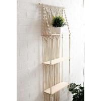 Wall Tapestry, Woven Wall Shelf Wooden Wall Decor Floating Hanging Storage Shelf Bohemian Cotton Rope - details 4
