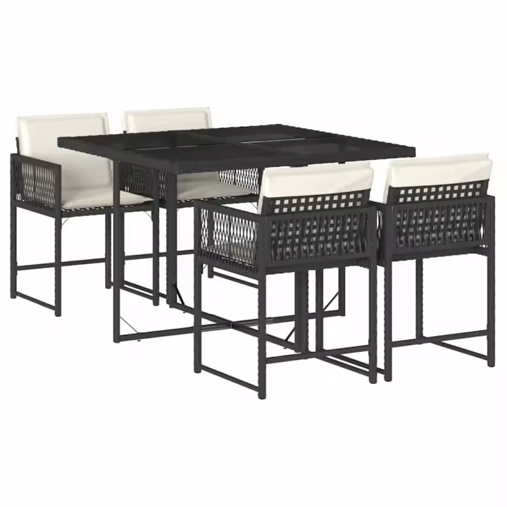 vidaXL Set de muebles jardín 5 pzas con cojines ratán sintético negro - 1