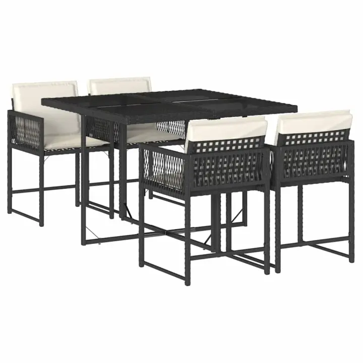 vidaXL Set de muebles jardín 5 pzas con cojines ratán sintético negro - 1