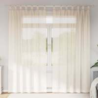vidaXL Cortinas de gasa con trabillas 2 uds. en color Negro/Crema/Marrón | protección solar decorativa para ventanas hogar oficina dormitorio fácil de instalar - details 1
